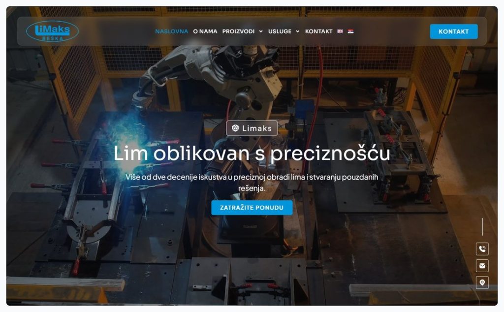 Limaks - Naslovna: Lim oblikovan s preciznošću (sajt koji je izradio Fides Design)